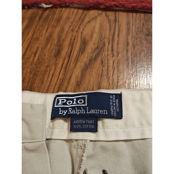 Vintage Polo Ralph Lauren Andrew Pants Mens 35x27 Tan Pleated Chino Preppy Y2K - Picture 2 of 8